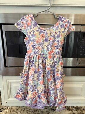 cheeky plum Lavender Floral Pocket Dress with Ruffle Hem